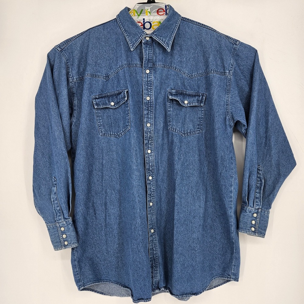 Vintage Drysdales Pearl Snap Shirt Mens 2XLT Western Blue Denim Rancher‎ Tall